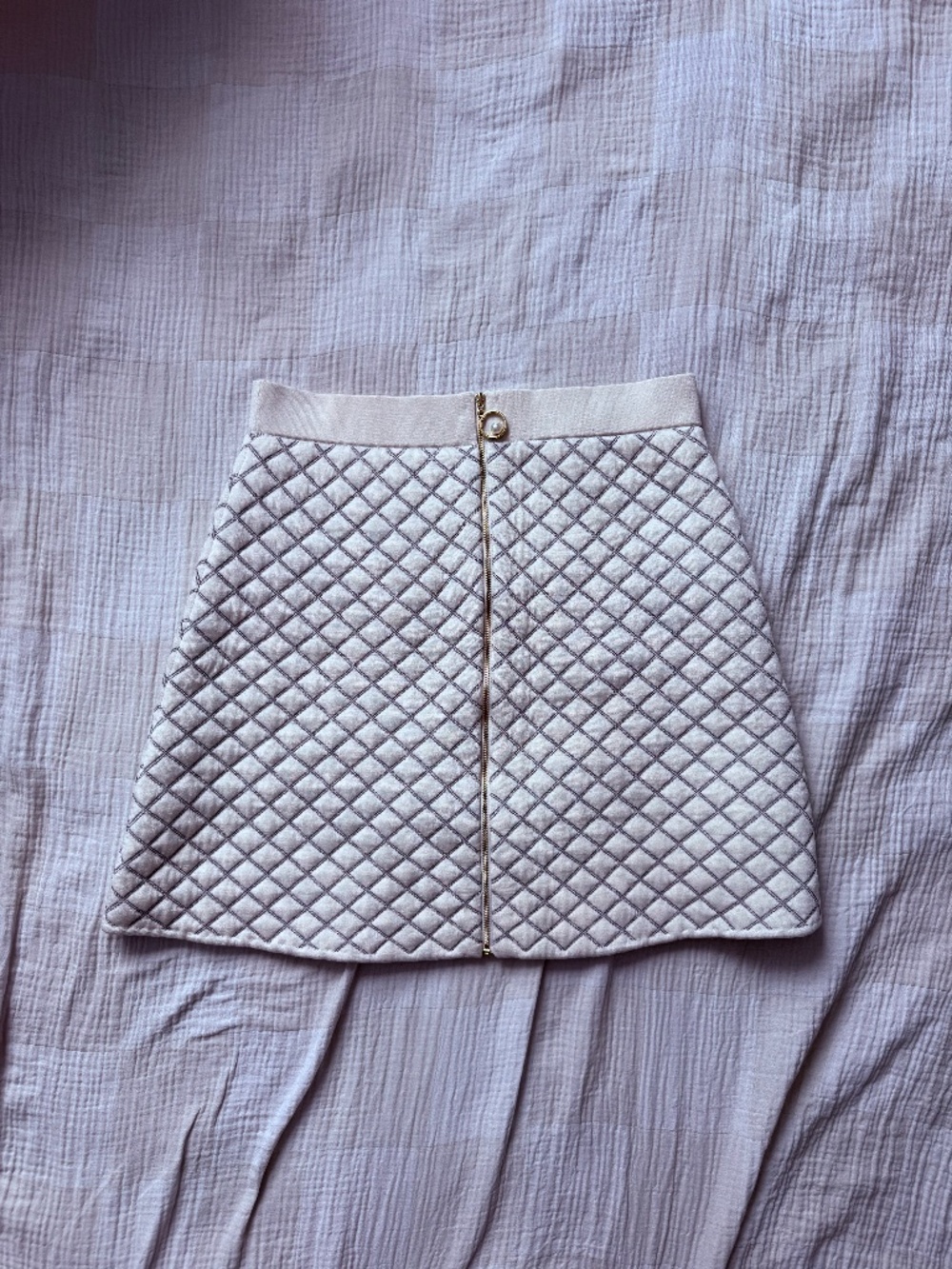 Sandro Hamyl Ecru Quilted Knit Mini Skirt, Size 3 [S/M]